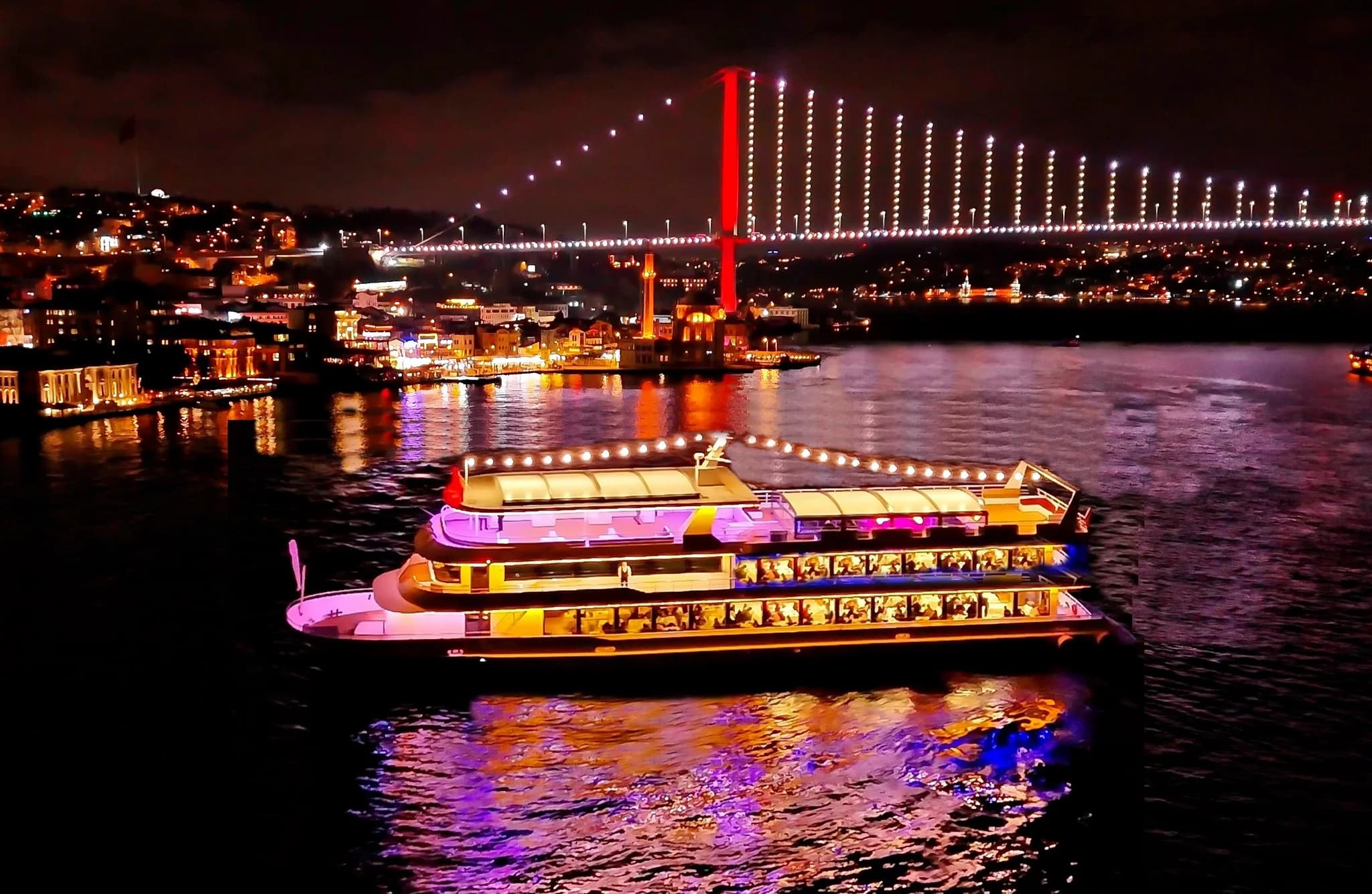 Bosphorus Dinner Cruise and Show with Standard Menu with Unlimited Soft Drinks and Meeting Point on Private Tables