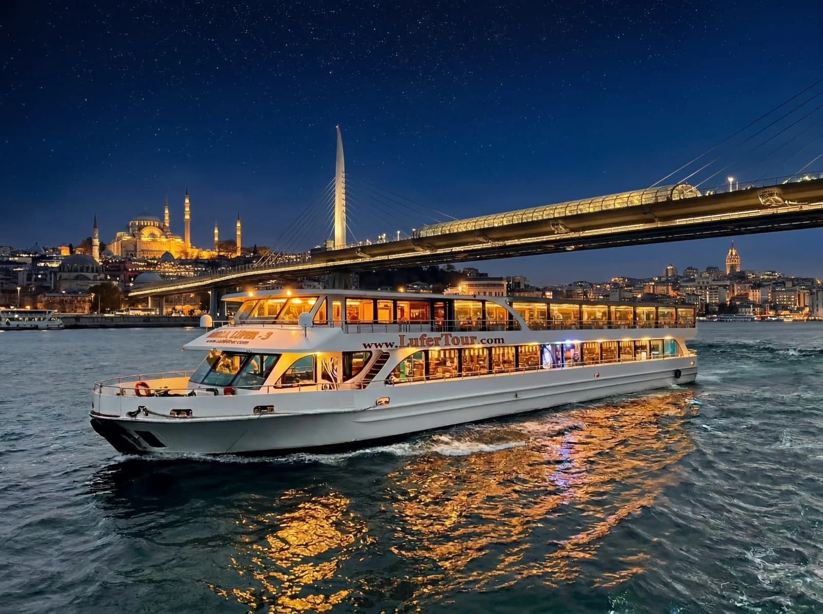 Golden Horn & Bosphorus Dinner Cruise and Show with Standard Menu w/Unlimited Alcoholic Drinks & Hotel Transfer on Private Tables