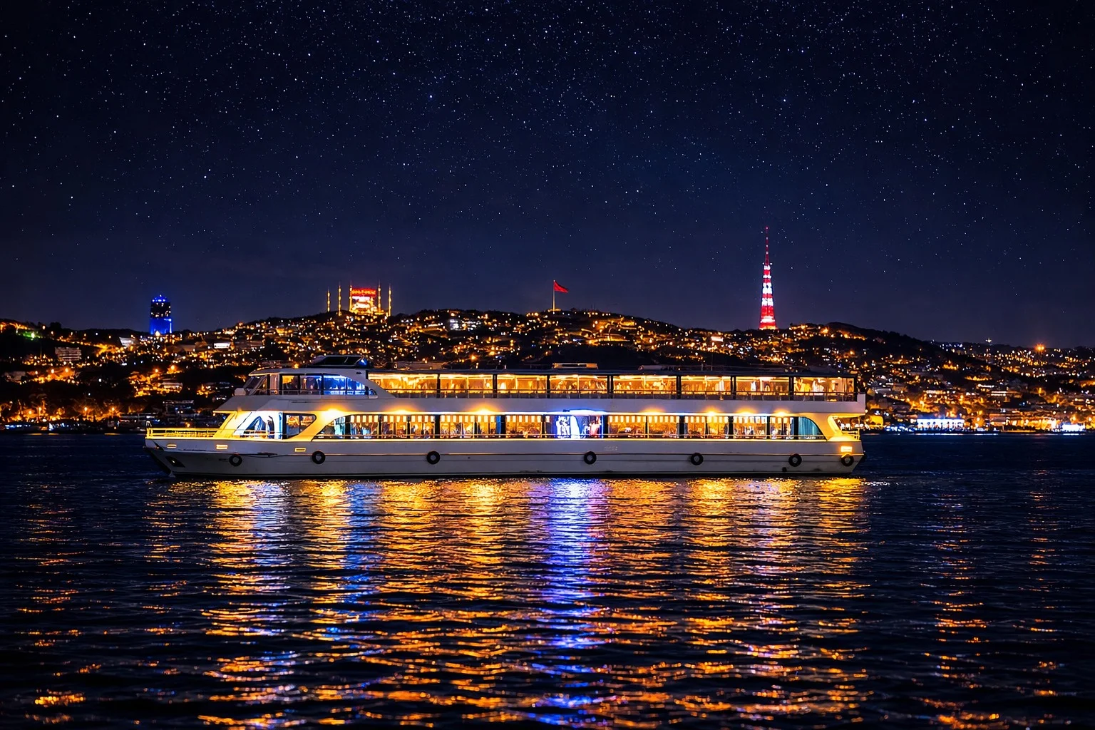 Golden Horn & Bosphorus Dinner Cruise and Show with Standard Menu with Unlimited Soft Drinks and Meeting Point on Private Tables - Istanbul experience